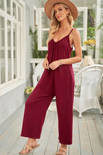 Load image into Gallery viewer, Fiery Red Spaghetti Straps Wide Leg Pocketed Jumpsuits - Fashion Queen - 8
