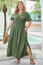 Load image into Gallery viewer, Four Leaf Clover Surplice Neckline Shirred High Waist Plus Size Maxi Dress - Fashion Queen - 12