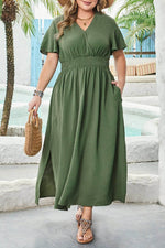Load image into Gallery viewer, Four Leaf Clover Surplice Neckline Shirred High Waist Plus Size Maxi Dress - Fashion Queen - 15