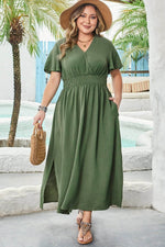 Load image into Gallery viewer, Four Leaf Clover Surplice Neckline Shirred High Waist Plus Size Maxi Dress - Fashion Queen - 9