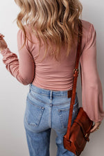 Load image into Gallery viewer, Fushia Plain V neck Long Sleeve Casual Bodysuit - Fashion Queen - 2