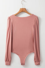Load image into Gallery viewer, Fushia Plain V neck Long Sleeve Casual Bodysuit - Fashion Queen - 8