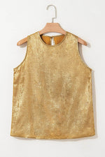 Load image into Gallery viewer, Gold Metal Textured Round Neck Casual Tank Top - Fashion Queen - 4
