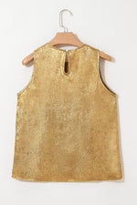 Load image into Gallery viewer, Gold Metal Textured Round Neck Casual Tank Top - Fashion Queen - 5