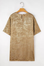 Load image into Gallery viewer, Gold Metallic Luster Crewneck Mini T-Shirt Dress - Fashion Queen - 10
