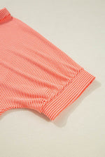 Load image into Gallery viewer, Grapefruit Orange Corded Half Sleeve Button Up High Low Hem Loose Shirt - Fashion Queen - 16