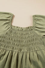 Load image into Gallery viewer, Grass Green Frilly Square Neck Flutter Sleeve Smocked High Waist Plus Size Dress - Fashion Queen - 9
