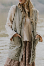 Load image into Gallery viewer, Grass Green Quilted Long Vest Jacket with Pockets - Fashion Queen - 1