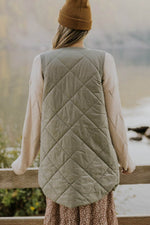 Load image into Gallery viewer, Grass Green Quilted Long Vest Jacket with Pockets - Fashion Queen - 2