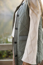 Load image into Gallery viewer, Grass Green Quilted Long Vest Jacket with Pockets - Fashion Queen - 4