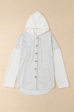 Load image into Gallery viewer, Gray Button Up Contrast Knitted Sleeves Hooded Jacket - Fashion Queen - 13
