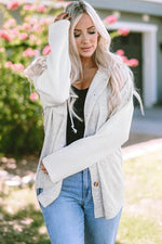 Load image into Gallery viewer, Gray Button Up Contrast Knitted Sleeves Hooded Jacket - Fashion Queen - 3