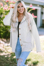 Load image into Gallery viewer, Gray Button Up Contrast Knitted Sleeves Hooded Jacket - Fashion Queen - 4