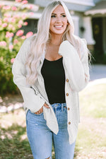 Load image into Gallery viewer, Gray Button Up Contrast Knitted Sleeves Hooded Jacket - Fashion Queen - 5