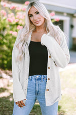 Load image into Gallery viewer, Gray Button Up Contrast Knitted Sleeves Hooded Jacket - Fashion Queen - 6