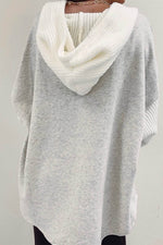 Load image into Gallery viewer, Gray Button Up Contrast Knitted Sleeves Hooded Jacket - Fashion Queen - 8