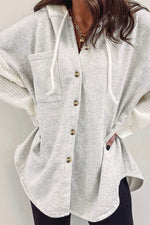 Load image into Gallery viewer, Gray Button Up Contrast Knitted Sleeves Hooded Jacket - Fashion Queen - 9