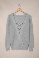 Load image into Gallery viewer, Gray Cross Back Hollow-out Sweater - Fashion Queen - 6