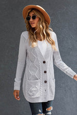 Load image into Gallery viewer, Gray Front Pocket and Buttons Closure Cardigan - Fashion Queen - 11