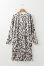 Load image into Gallery viewer, Gray Leopard Print V Neck Loose Fit Mini Dress - Fashion Queen - 10