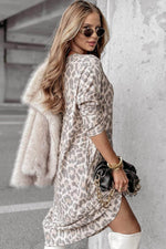 Load image into Gallery viewer, Gray Leopard Print V Neck Loose Fit Mini Dress - Fashion Queen - 2