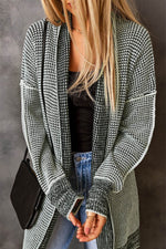 Load image into Gallery viewer, Gray Plaid Knitted Long Open Front Cardigan - Fashion Queen - 3