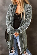Load image into Gallery viewer, Gray Plaid Knitted Long Open Front Cardigan - Fashion Queen - 4