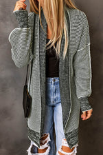 Load image into Gallery viewer, Gray Plaid Knitted Long Open Front Cardigan - Fashion Queen - 5