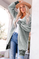 Load image into Gallery viewer, Gray Plaid Knitted Long Open Front Cardigan - Fashion Queen - 8
