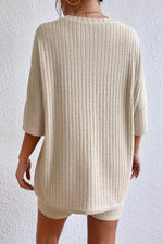 Load image into Gallery viewer, Gray Plain Ribbed Loose Fit Two Piece Lounge Set - Fashion Queen - 5