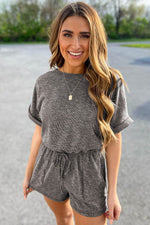 Load image into Gallery viewer, Gray Ribbed Elastic Waist Romper - Fashion Queen - 5