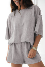 Load image into Gallery viewer, Gray Solid Color Loose Tee 2 Piece Shorts Set - Fashion Queen -  11