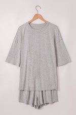 Load image into Gallery viewer, Gray Solid Color Loose Tee 2 Piece Shorts Set - Fashion Queen -  12