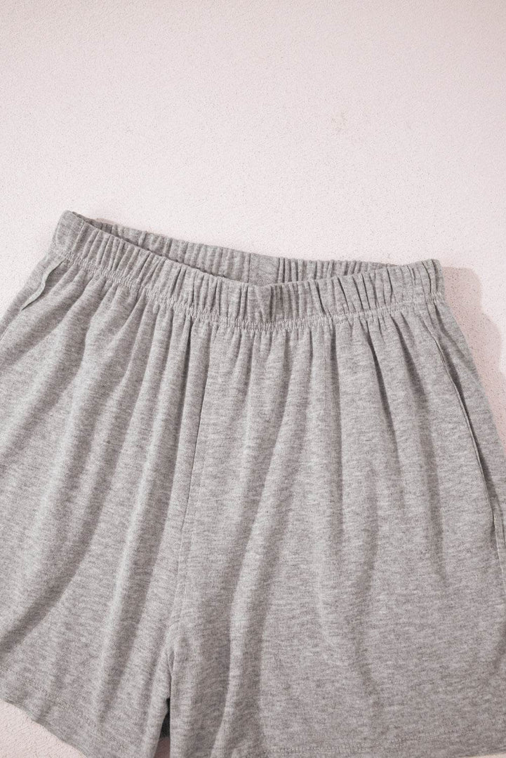 Gray Solid Color Loose Tee 2 Piece Shorts Set - Fashion Queen -  17
