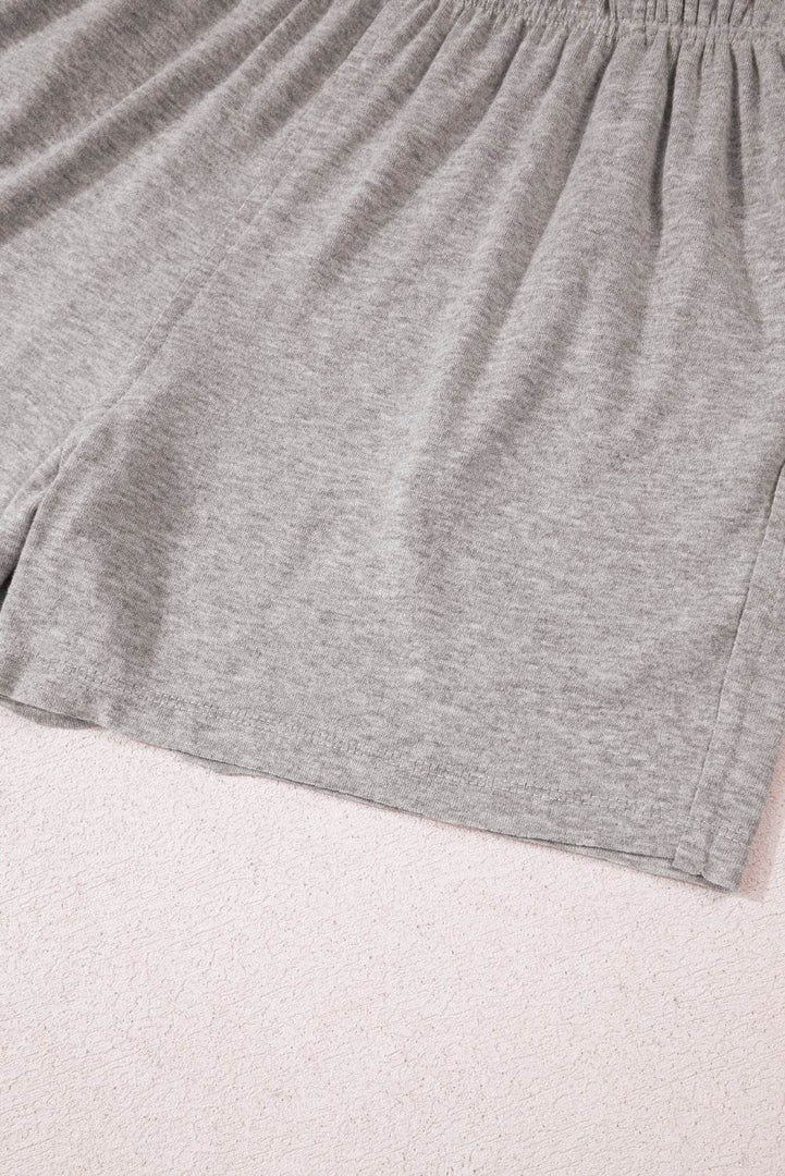 Gray Solid Color Loose Tee 2 Piece Shorts Set - Fashion Queen -  20