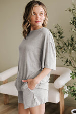 Load image into Gallery viewer, Gray Solid Color Loose Tee 2 Piece Shorts Set - Fashion Queen -  3