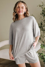 Load image into Gallery viewer, Gray Solid Color Loose Tee 2 Piece Shorts Set - Fashion Queen -  5