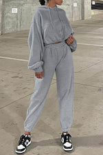 Load image into Gallery viewer, Gray Solid Drop Shoulder Hoodie and Joggers Activewear Set - Fashion Queen - 1