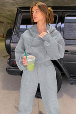 Load image into Gallery viewer, Gray Solid Drop Shoulder Hoodie and Joggers Activewear Set - Fashion Queen - 4