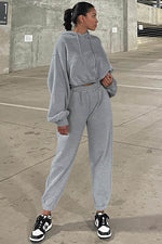 Load image into Gallery viewer, Gray Solid Drop Shoulder Hoodie and Joggers Activewear Set - Fashion Queen - 5