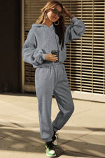 Load image into Gallery viewer, Gray Solid Drop Shoulder Hoodie and Joggers Activewear Set - Fashion Queen - 6
