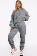 Load image into Gallery viewer, Gray Solid Drop Shoulder Hoodie and Joggers Activewear Set - Fashion Queen - 7