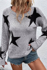 Load image into Gallery viewer, Gray Star Pattern Drop Shoulder Sweater - Fashion Queen - 10