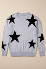 Load image into Gallery viewer, Gray Star Pattern Drop Shoulder Sweater - Fashion Queen - 11