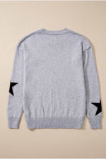 Load image into Gallery viewer, Gray Star Pattern Drop Shoulder Sweater - Fashion Queen - 12