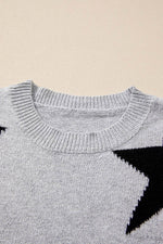 Load image into Gallery viewer, Gray Star Pattern Drop Shoulder Sweater - Fashion Queen - 13