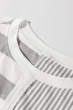 Load image into Gallery viewer, Gray Stripe Mixed Print Short Sleeve Top and Pocketed Shorts Set - Fashion Queen - 13