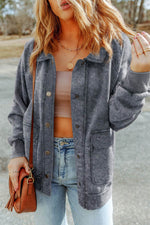 Load image into Gallery viewer, Gray Vintage Washed Flap Pocket Button Shacket - Fashion Queen - 1