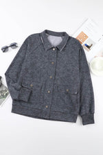 Load image into Gallery viewer, Gray Vintage Washed Flap Pocket Button Shacket - Fashion Queen - 14