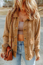 Load image into Gallery viewer, Gray Vintage Washed Flap Pocket Button Shacket - Fashion Queen - 21